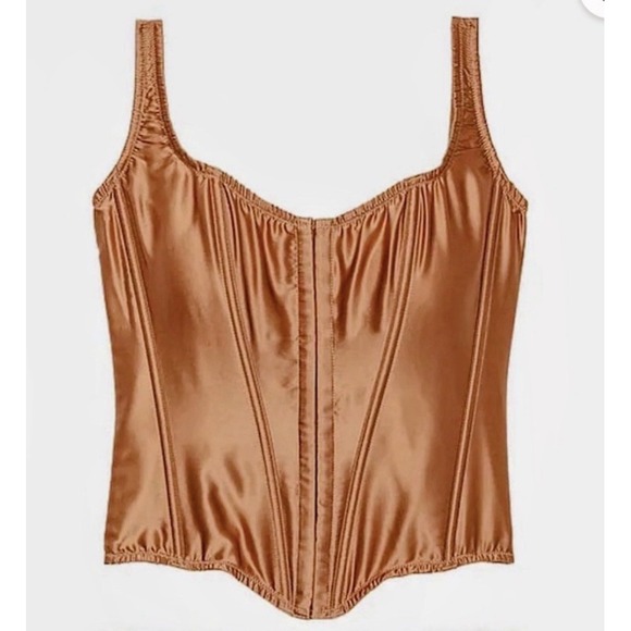Victoria's Secret Other - Victoria's Secret The Classic Corset Brown Caramel Small 100% Silk One Piece NWT